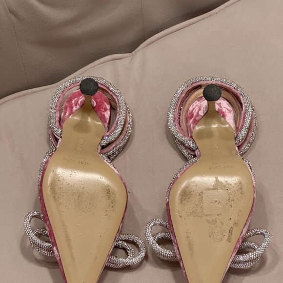 Mach & Mach Pink Velvet Crystal Bow Heels – Size 36.5, Like New - Picture 2 of 2